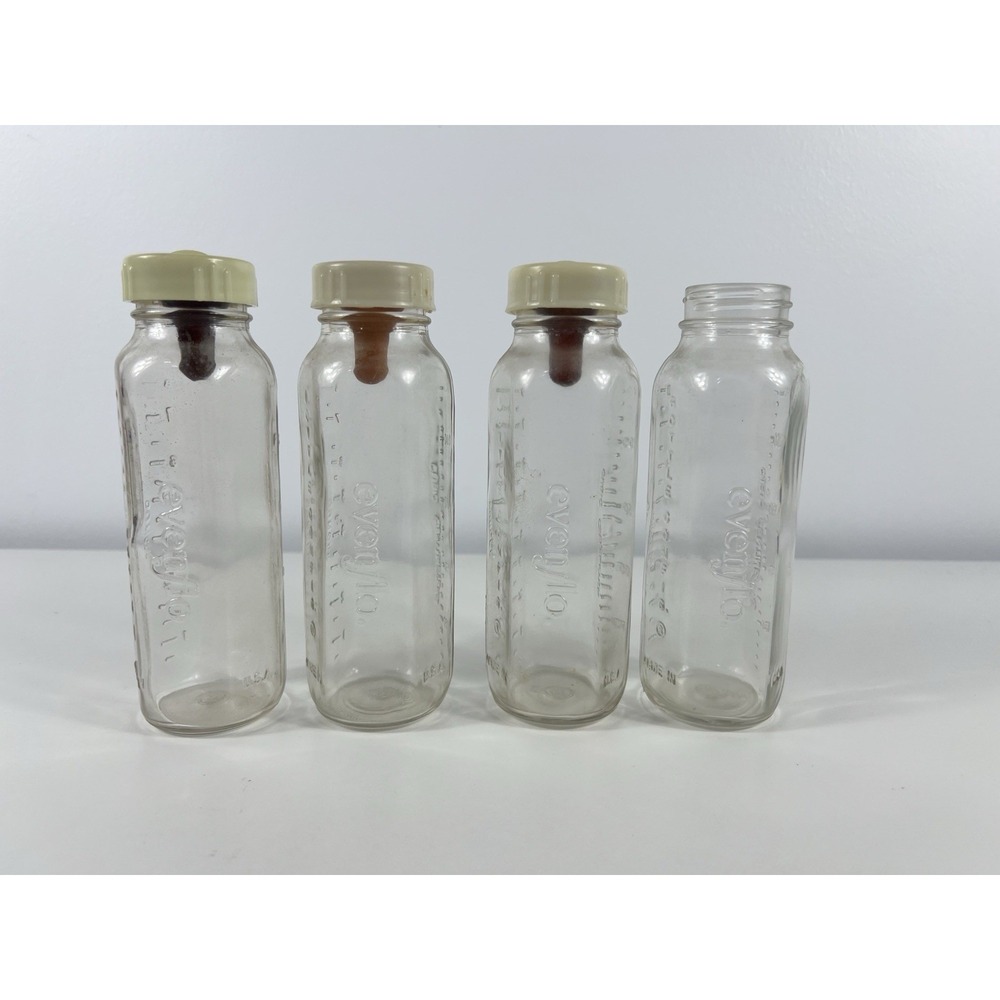 Evenflo Baby Bottles Glass Vintage 8 oz Set Of 4, As Shown